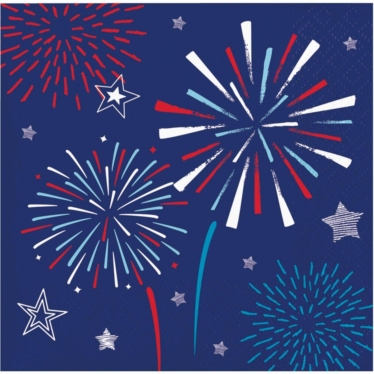Party Central Patriotic Fireworks 2 Ply Beverage Napkins - 5" - Blue and Red - Club Pack of 192